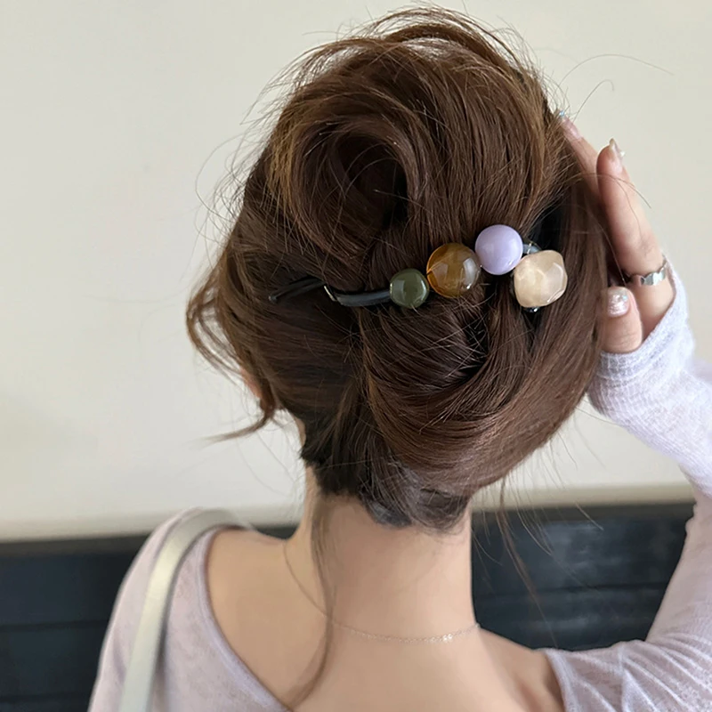 Fermaglio per capelli intrecciato alla moda per donne ragazze eleganti perline irregolari colorate forcina attorcigliata accessori per capelli creativi regali