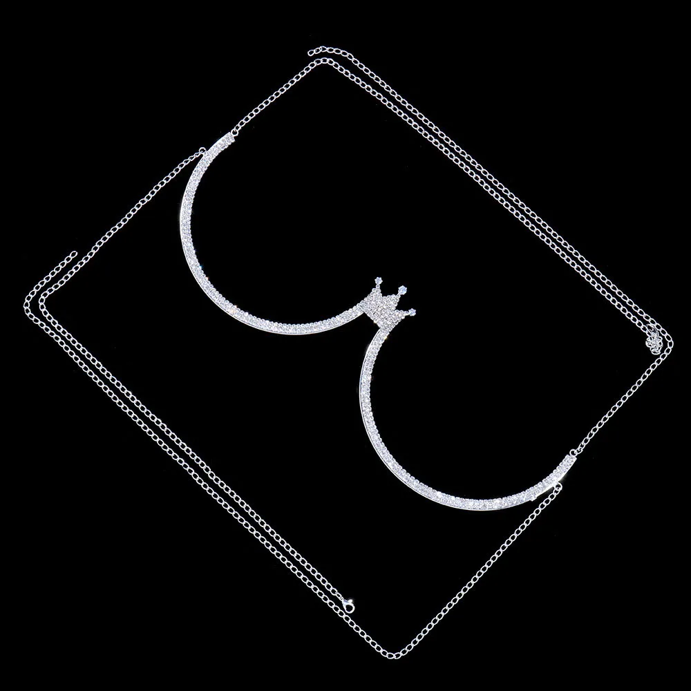 Sexy Crown Chest Bracket Bra Chain Harness Jewelry for Women Festival Clothing Rhinestone Chest Chain Lingerie Body Jewelry