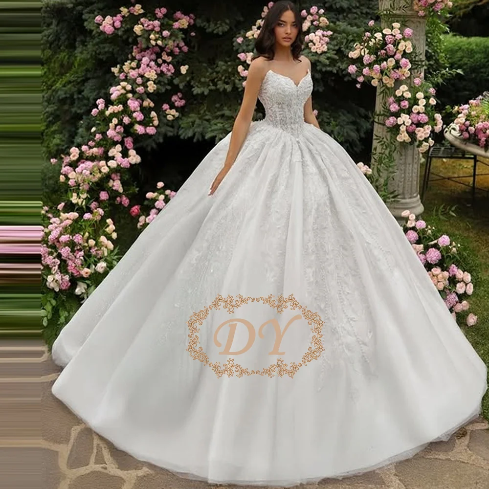 DY Lace A-line Elegant Princess Dress Wedding Dress V-neck Bead Decal Embroidery Sequins Lace Up Vestido De Novia Customize