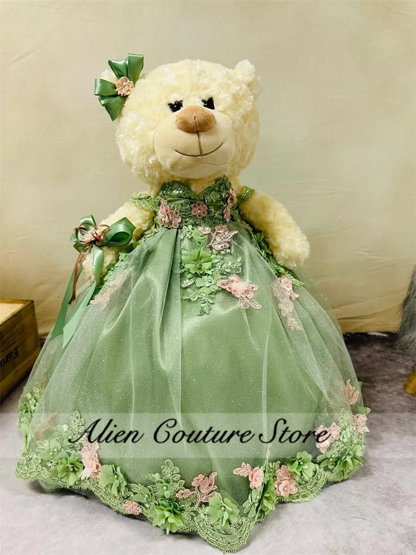 Special Link For Personalized Luxury Green Quinceanera Teddy Bear Dress Beading Crystals Pearls Floral Appliques Bear Not Includ