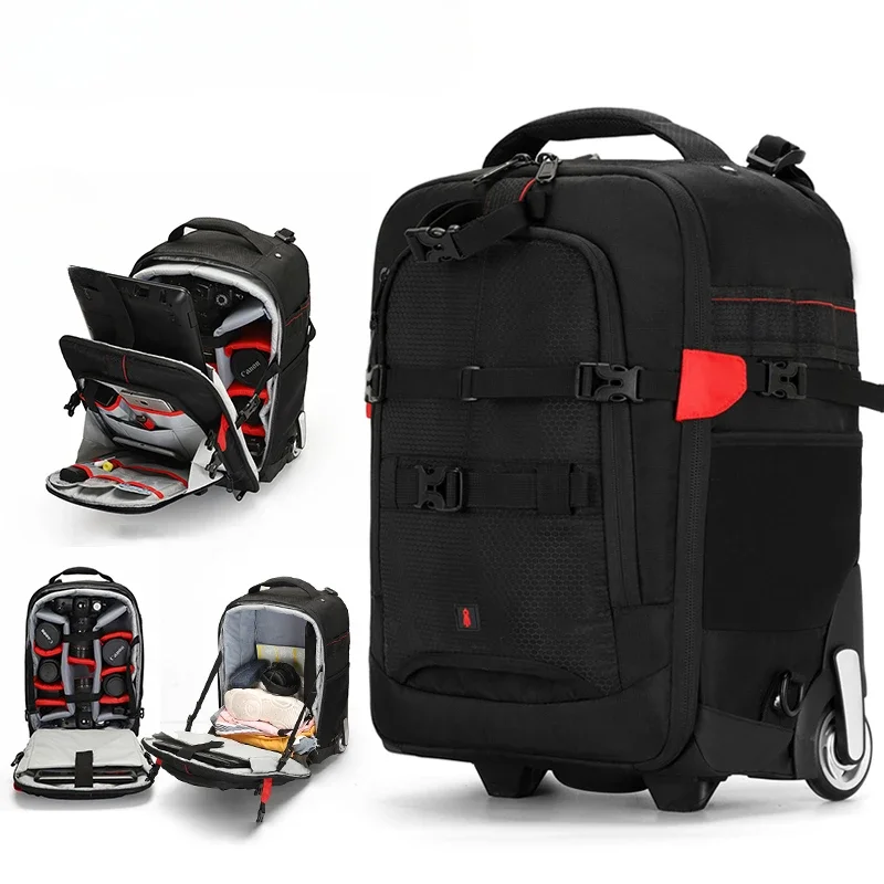 New Trolley Photography Backpack Professional Camera Bag Trolley Travel Suitcase Video Photo Digital Camera Luggage Backpack