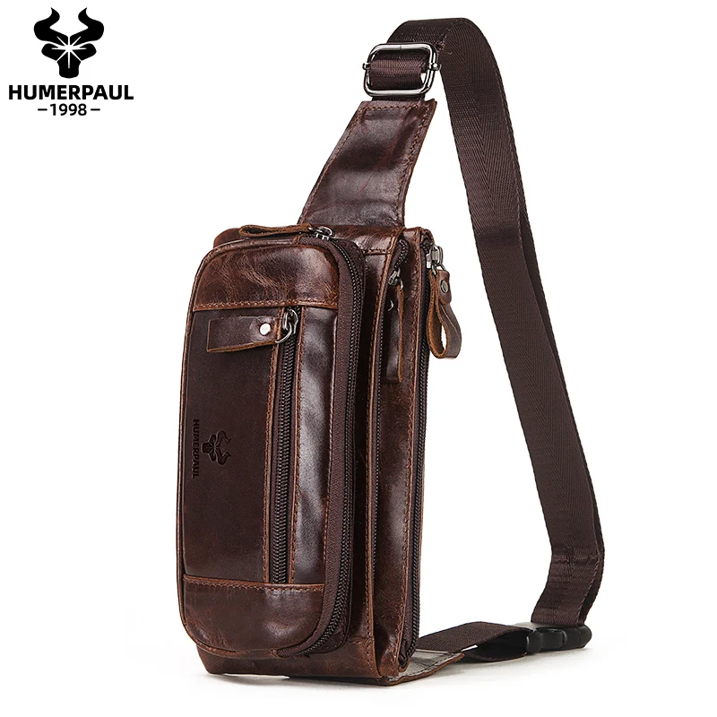

Genuine Leather Waist Pack Fanny Bag for Men Women Retro Cross Body Sling Chest Hip Bum Belt Bags For Outdoor Travel Sports