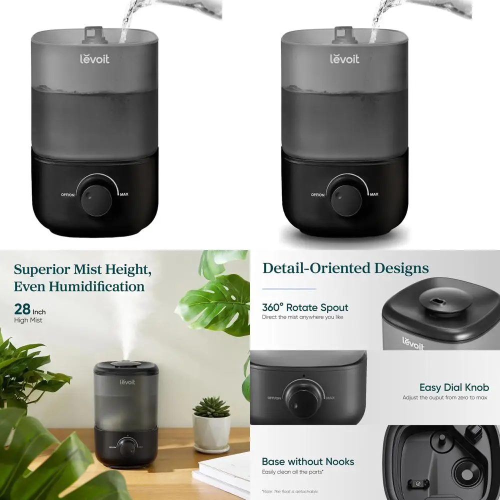 

Ультразвуковой увлажнитель воздуха с верхней заливкой, легкое наполнение и очистка, бесшумный для дома, автоматическое отключение, 360° ° Мист, 2,5 л, черный