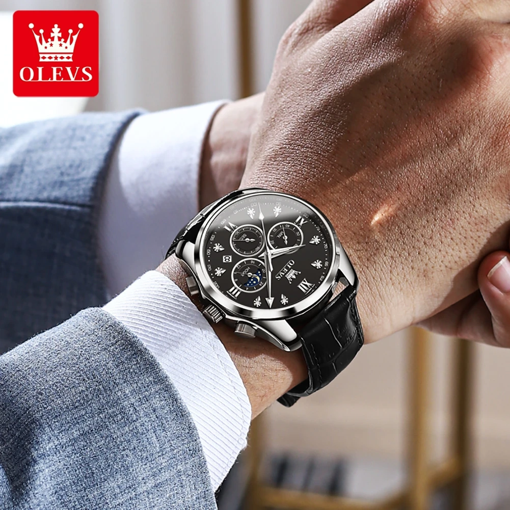 OLEVS 2888 Quartz Watches Multi functional Business Men Watch Moon Phase Calendar Sport Chronograph Waterproof Watches for Man