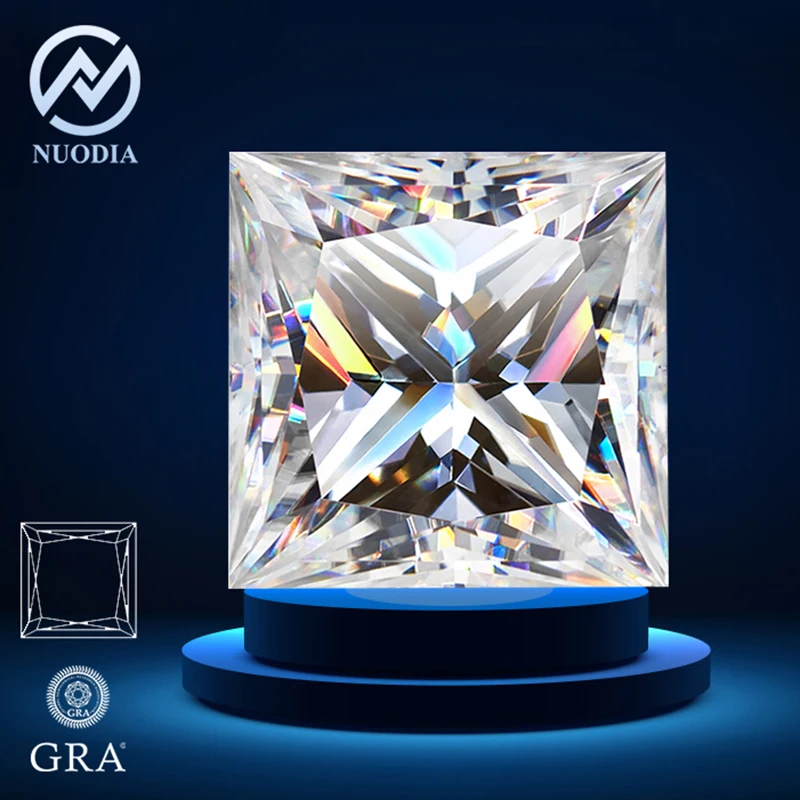 

Super White D Color Princess Cut Moissanite Stone with Certificate 0.5-5.0ct GRA Certified Moissanita Diamond Positive Pass Test