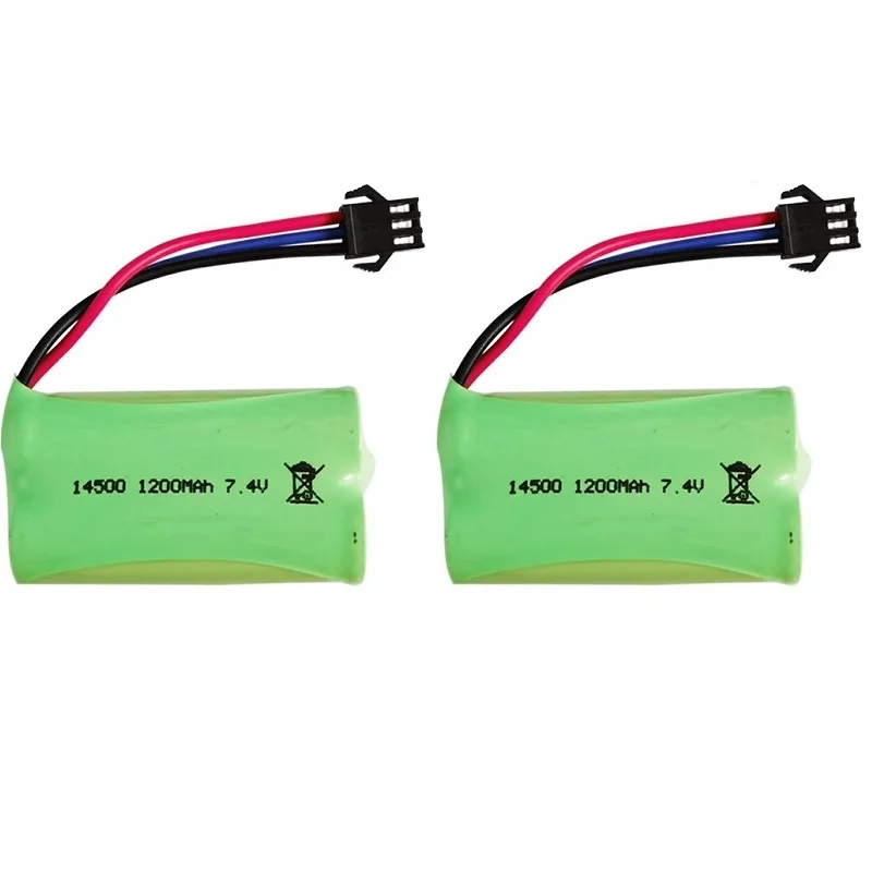 เครื่อง14500แบตเตอรี่ Li-ion SM3P 7.4V 1200mAh สำหรับของเล่นไฟฟ้าแบตเตอรี่7.4V 2S สำหรับของเล่น RC รถถังหุ่นยนต์