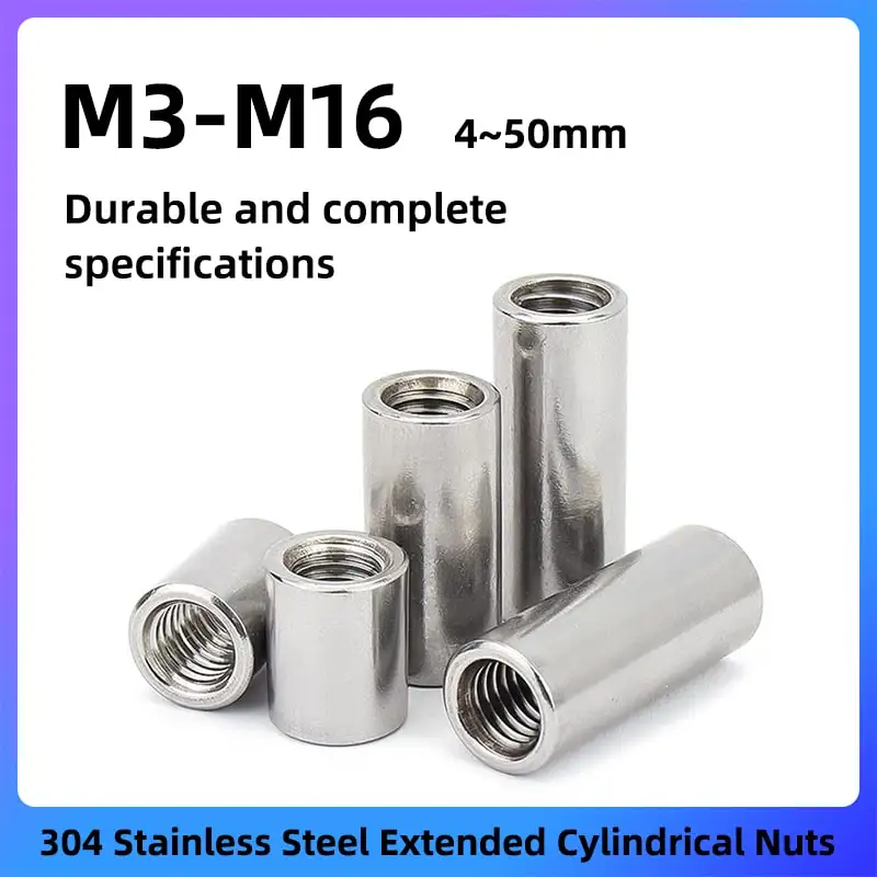 

GooBetter 304 Stainless Steel Round Connector Nuts From 5 Pieces M3 M4 M5 M6 M8 M10 M12 M14 M16 4~50mm Sleeve Rod Stud Nuts