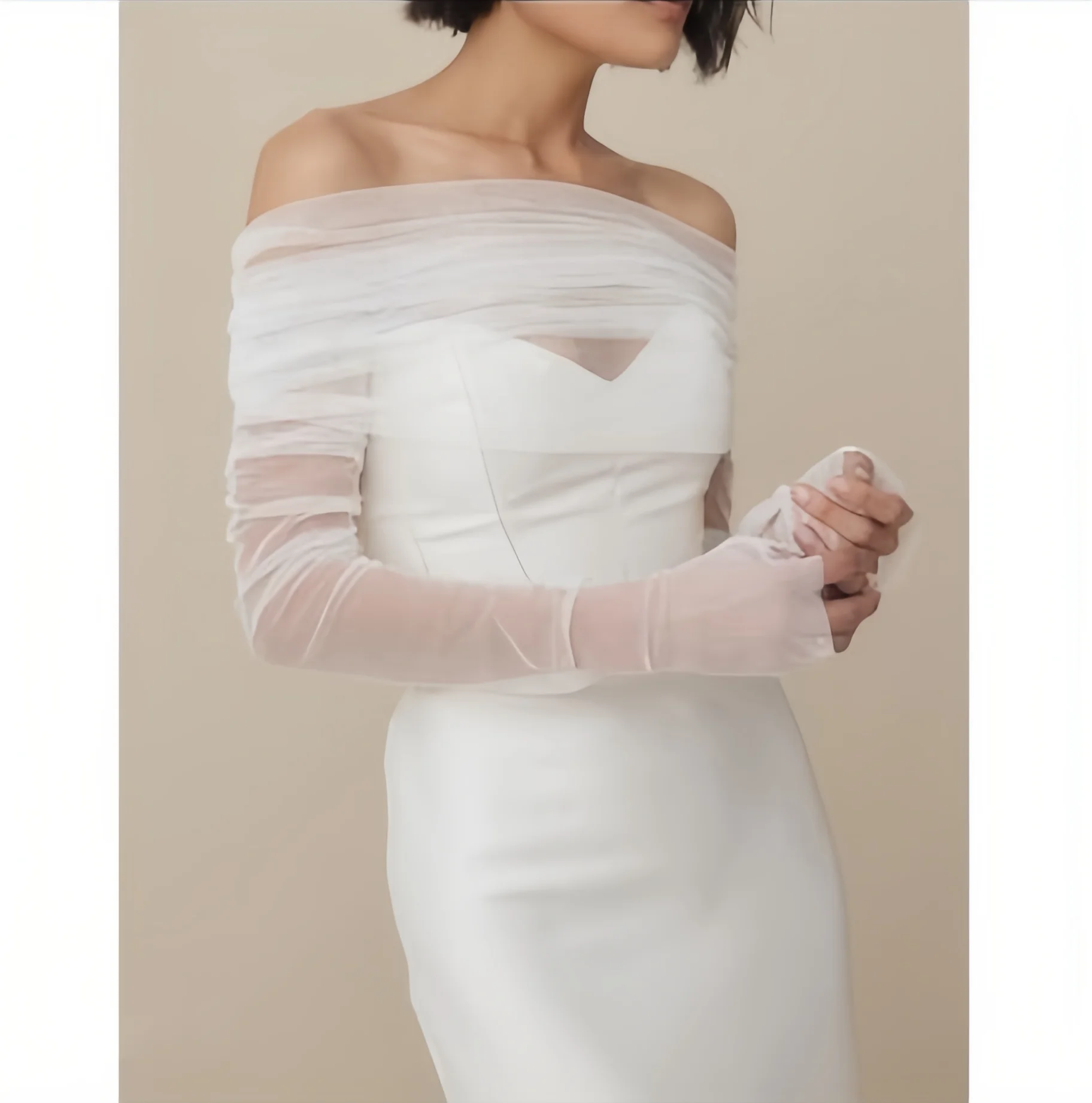 VG73 Bride Wrap Set Detachable Sleeve Bridal Shoulders Wedding Cover Party Bolero Woman Transparent Jacket Removable Gloves