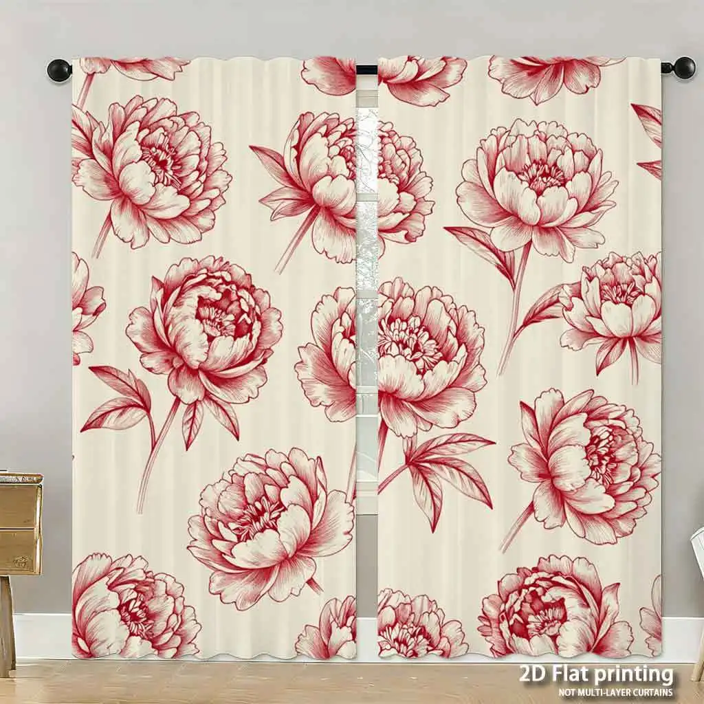 Peony Floral Print Curtain Elegant Botanical Drapes Romantic Window Curtains Luxury Home Decor Living Room Accent Drapes