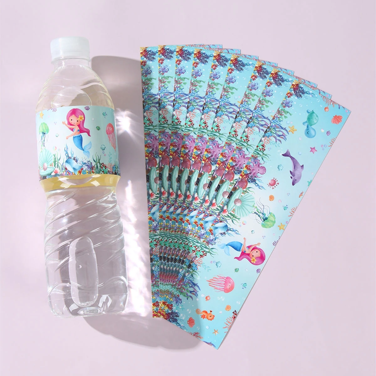 10pcs Mermaid Bottle Stickers Happy Little Mermaid Birthday Party Decoration Kids 1st Birthday Baby Shower Party Supplies