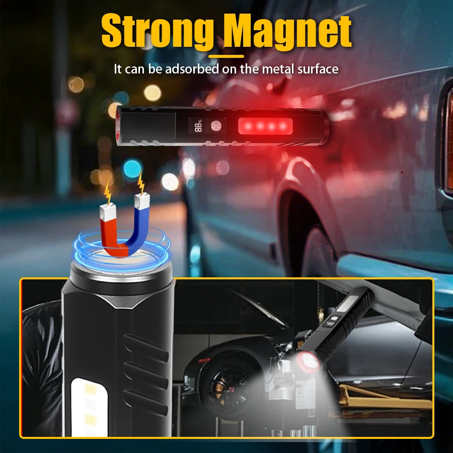 Luce di emergenza con luce stroboscopica a luce rossa: torcia magnetica ad alta potenza, doppia interfaccia, lanterna impermeabile con zoom per le emergenze di lavoro