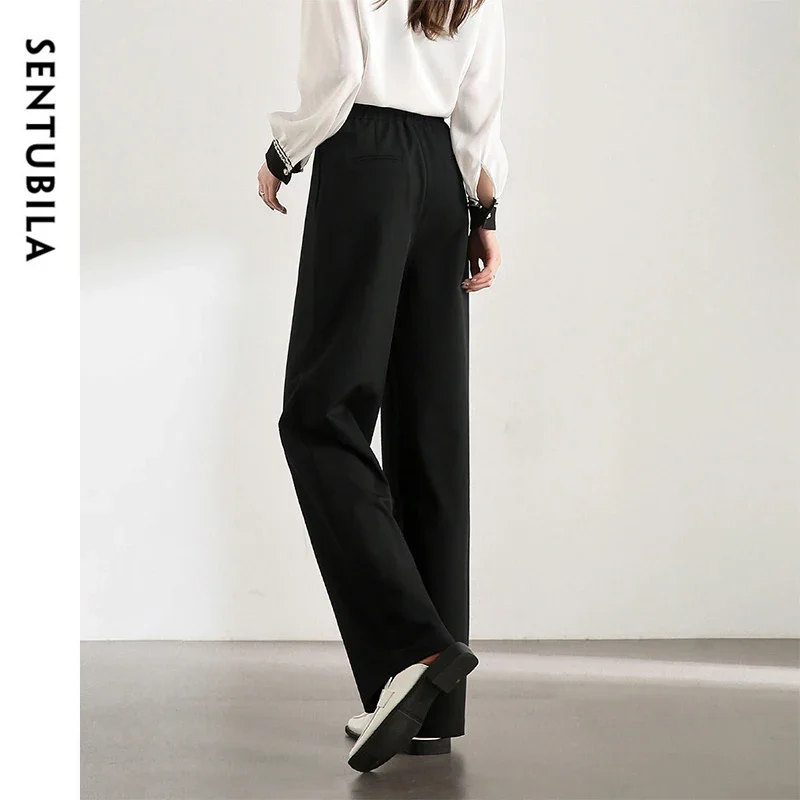 SENTUBLA Casual Wide-leg Pants Women's 2024 Autumn Elastic Waist Solid Simple Full-length Pants Comfort Trouser W33K51358