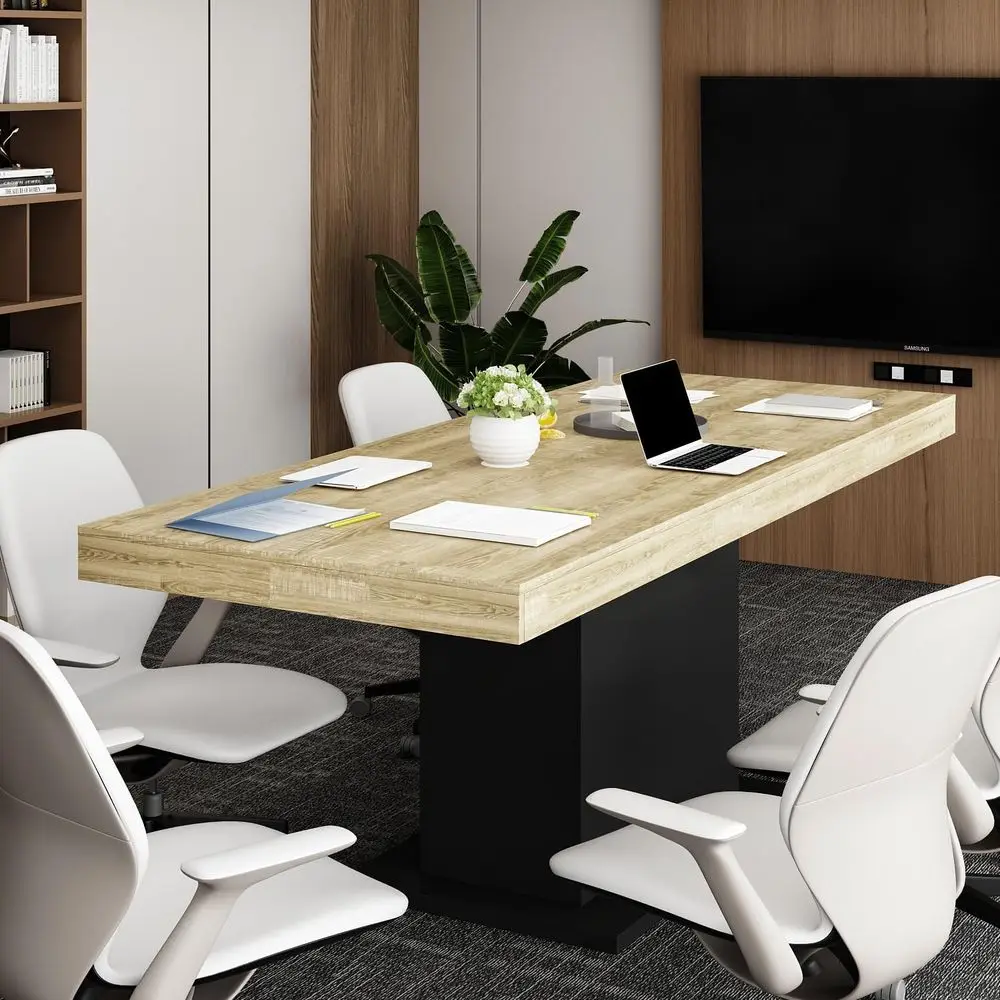 

Elegant 6-8 Seater Conference Table, 63-79 Inch, Dark Wood Finish for Meetings