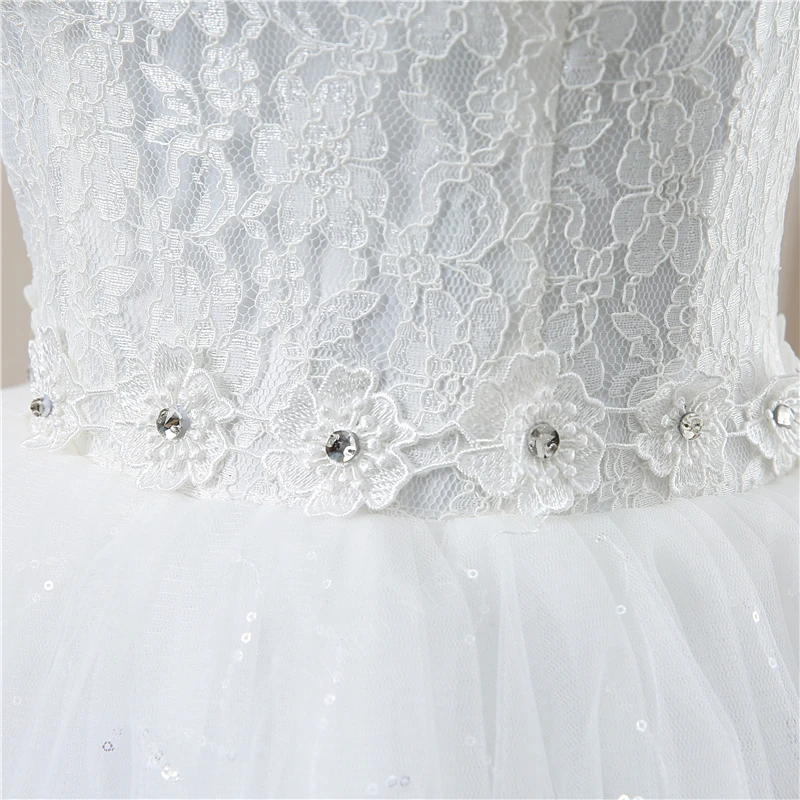 Y&m Novias Customized White O Neck Simple Wedding Dresses Pluse Size Vestido De Noiva Lace Embroidery Ball Gown Robe Mariage