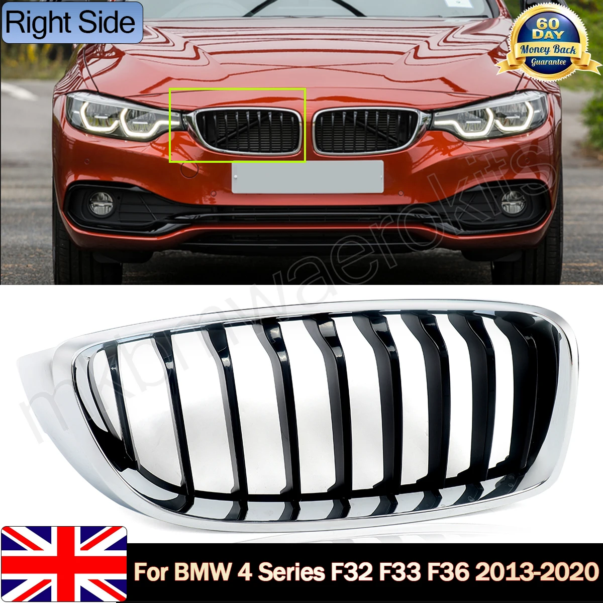 

Для BMW 4 серии F32 F33 F36 2013-2020 гг. Передняя решетка почек, хромированная правая сторона 51137294818