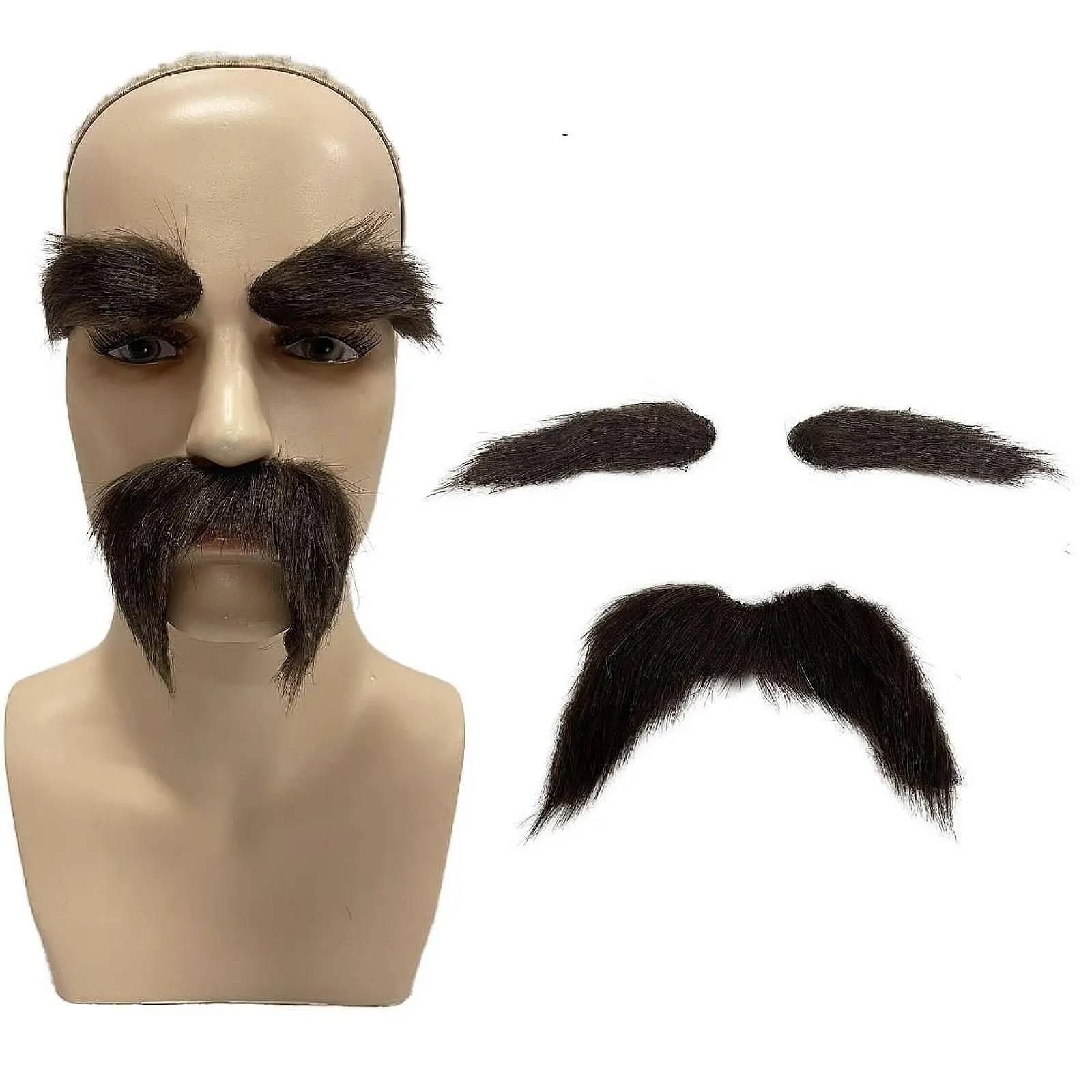 2Pcs Fake Mustache and Fake Eyebrows DIY Makeup False Facial Hair for Pretend Play Halloween Party Props Masquerade Festival