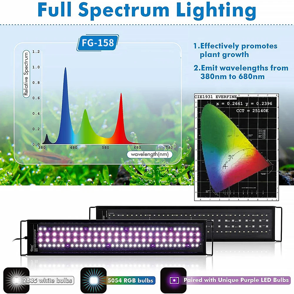 Luz de acuario con Control remoto, lámpara LED RGBW de 120CM con temporizador, espectro completo, modo meteorológico, para plantas acuáticas