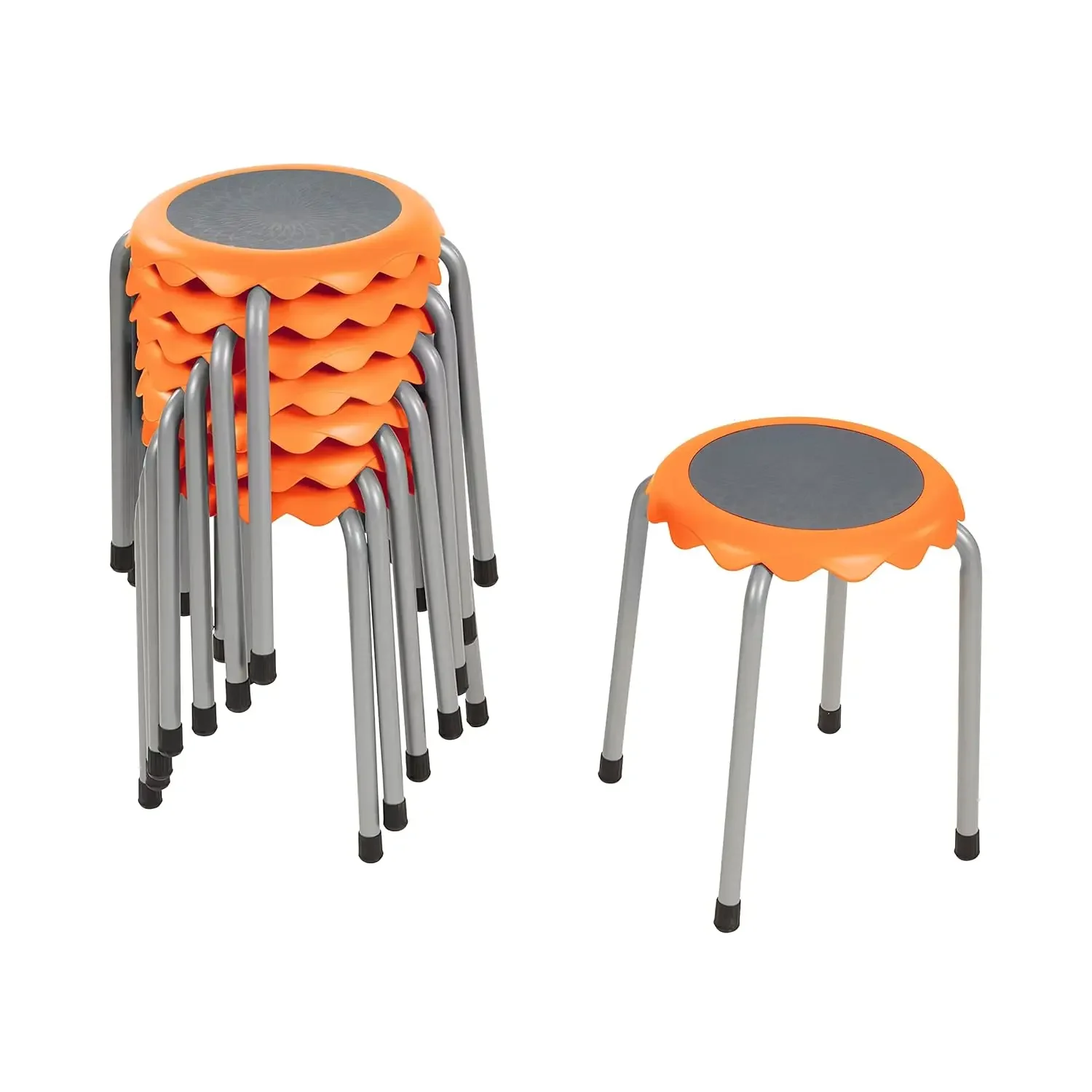 Daisy Stackable Stool Set, Flexible Seating, Orange, 8-Piece