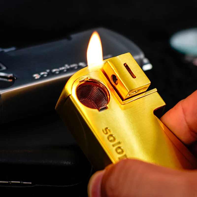 

New Pipe Butane Gas Lighter Creative Retro Side Mechanical Press Ignition Oblique Flame Metal Lighter Tool Gift for Men