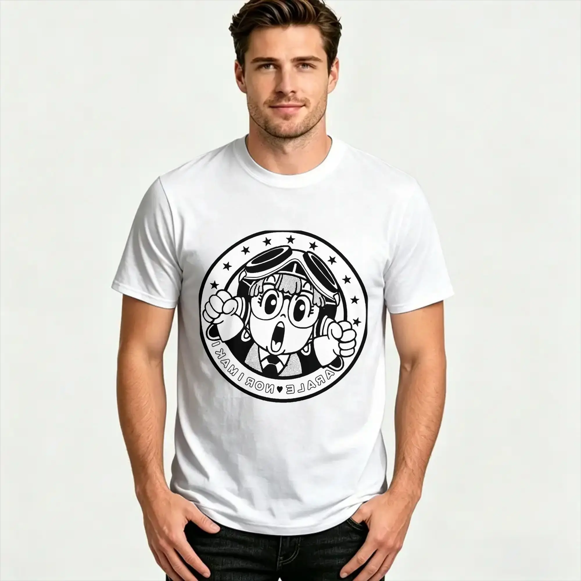 Arale Norimaki  Anime T Shirts for Men Women Pure Cotton Awesome T-Shirt Round Collar Dr Slump Tees Short Sleeve Clothing