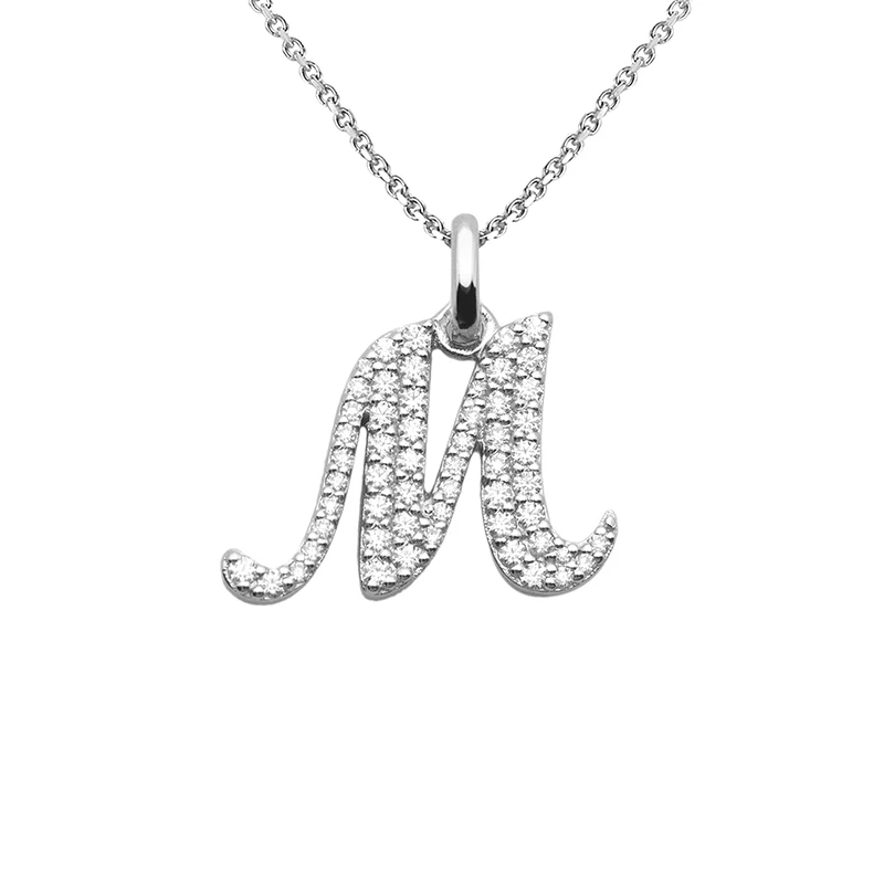 Kibao Initial A-Z 26 925 Silver Letter M Color VVS1 Moissanite Letter Pendant