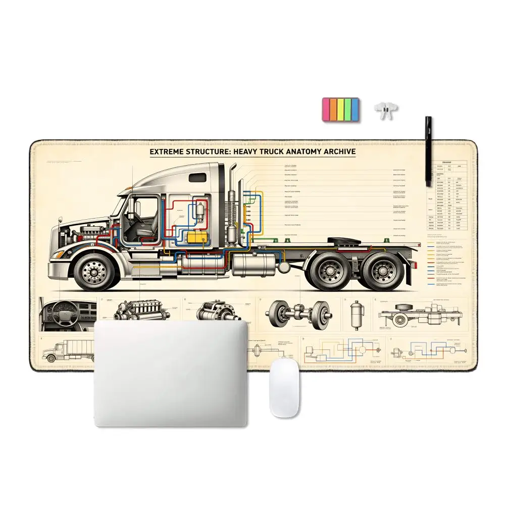 HYBXAXC Vintage Heavy Truck Anatomy Blueprint Mouse Pad Retro Lorry Diagram Anti-Slip Desk Mat