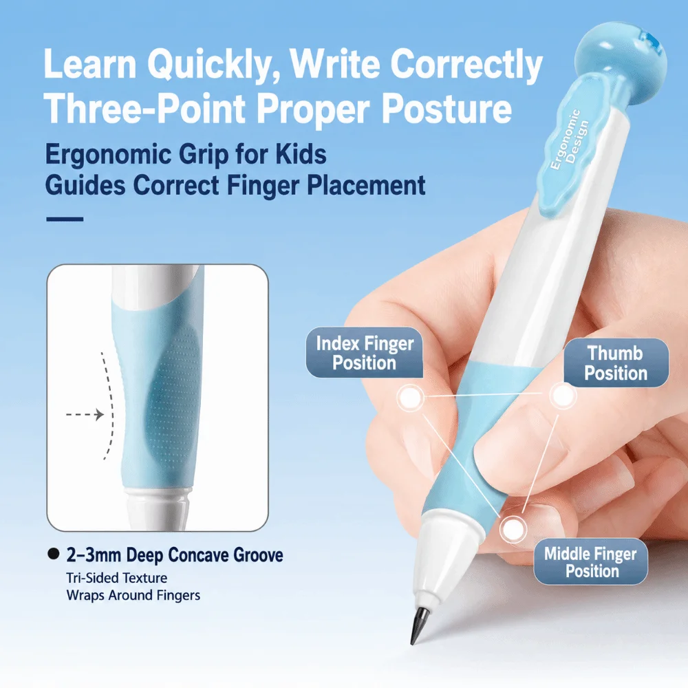 2.0mm Thick Lead Mechanical Pencil Set Posture Correction Ergonomic Grip Writing Pencils HB Lead Refills Built-in Sharpener