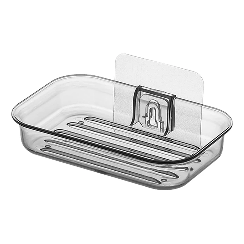 Easy Installation Soap Holder Kitchen Wall Mount Dish No Drill Modern Clear Drain Bar Shower Container C