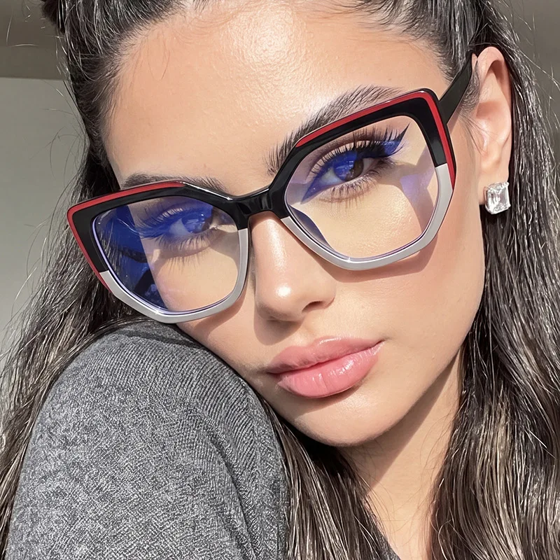 JNPCXI Women Retro Cat Eye Glasses Color Block Frame Anti Blue Light Eyewear Fashion Optical Computer Eyeglasses Girl Gift