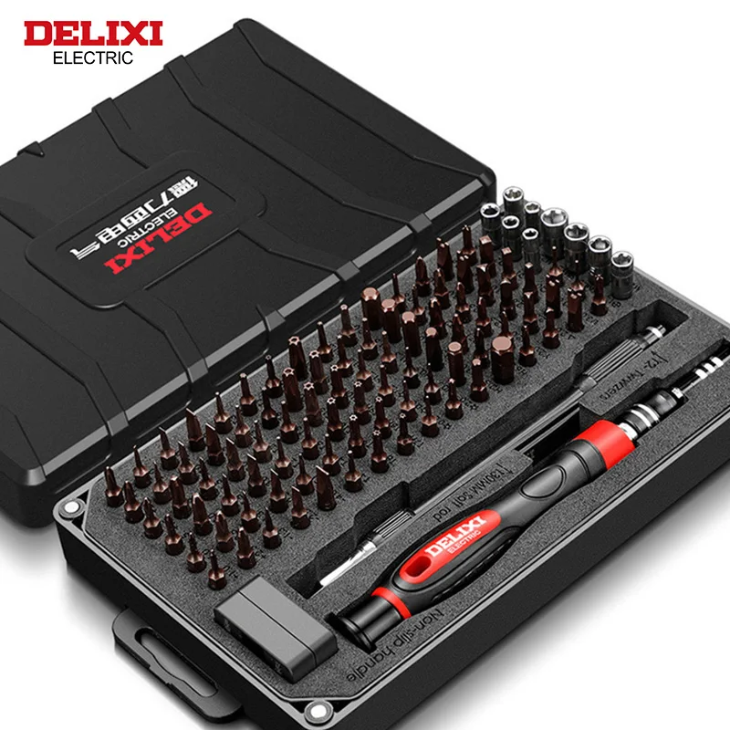 DELIXI ELECTRIC 107 in 1Precise Screwdriver Set,S2+CRV Steel Batch Head Strong Magnetic Adsorption ,Home Repair Phone,Tablet,Toy