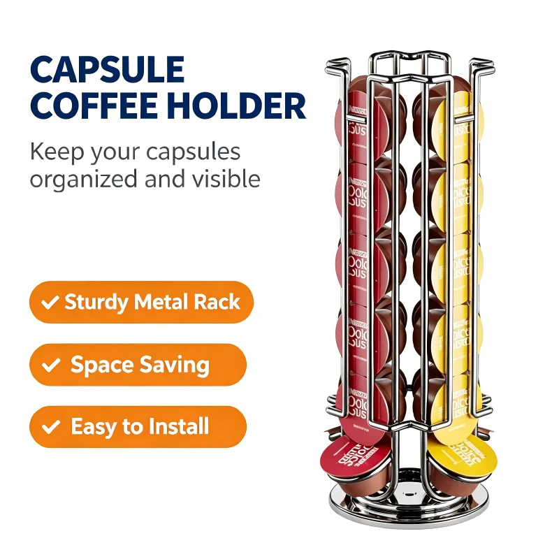 Rotating Coffee Pod Display Storage Rack - 24-Cup Capacity Stand with Non-Slip Base for Dolce Gusto Capsules and Barista Tools