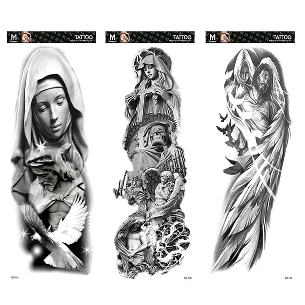 Autocollant de tatouage temporaire pour femmes, motif Jésus Madone, art corporel, bras complet, étanche