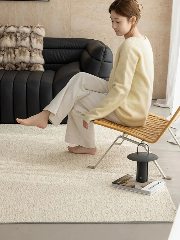 Japanese Style Solid Color Wool Living Room Carpet Thick Sofa Coffee Table Mat Simple Beige Color Cream Style Rug Carpet Bedroom
