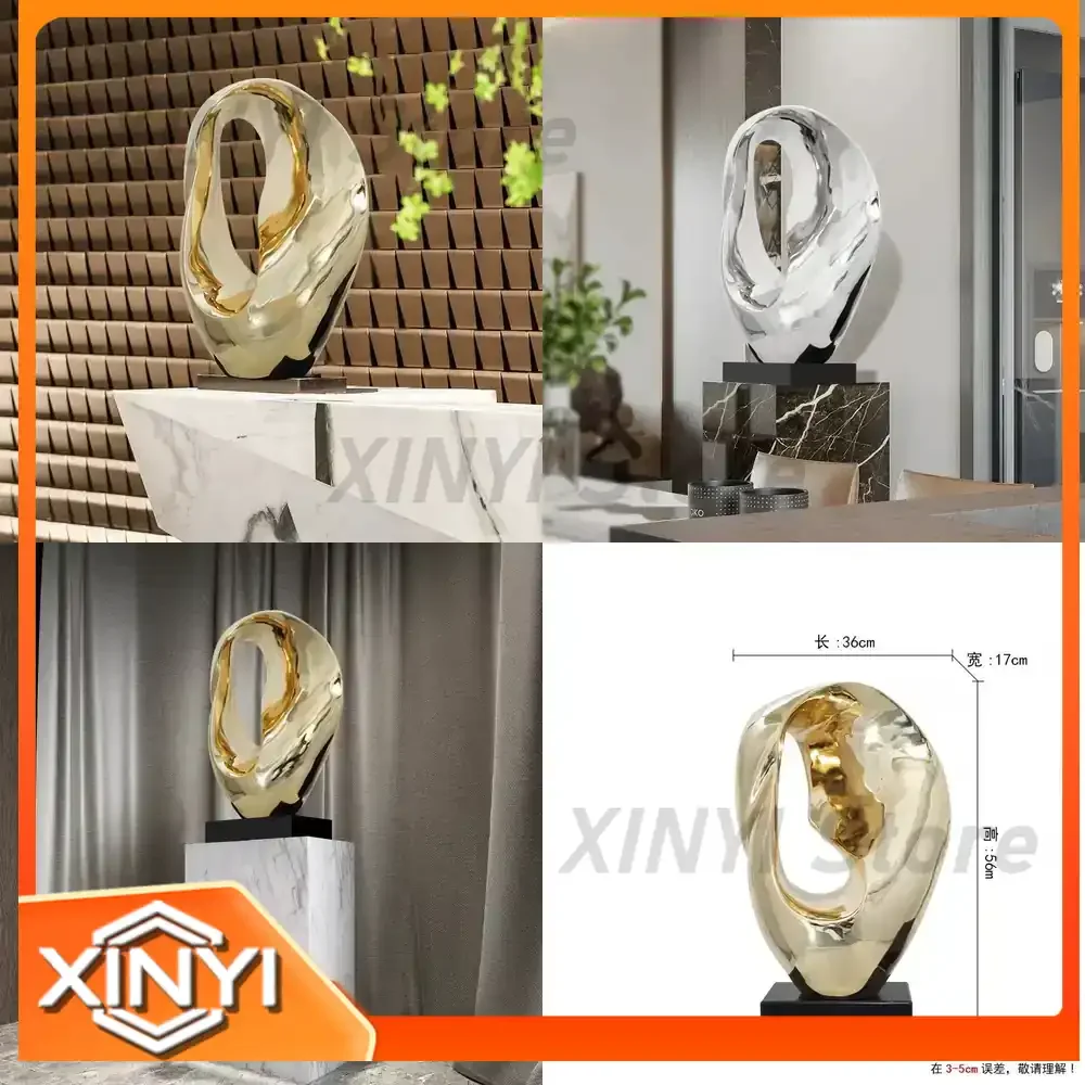 Creative Abstract Sculpture for Room Decor Fushou Circular Ring Sculpture for Foyer Desktop Decoration Lobby Art Living Room