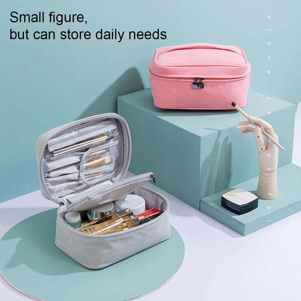 Polyester ple Makeup Bag With Transparent Brush Cover - Prevent Staining And Mess Large Capacity Toiletries Bag