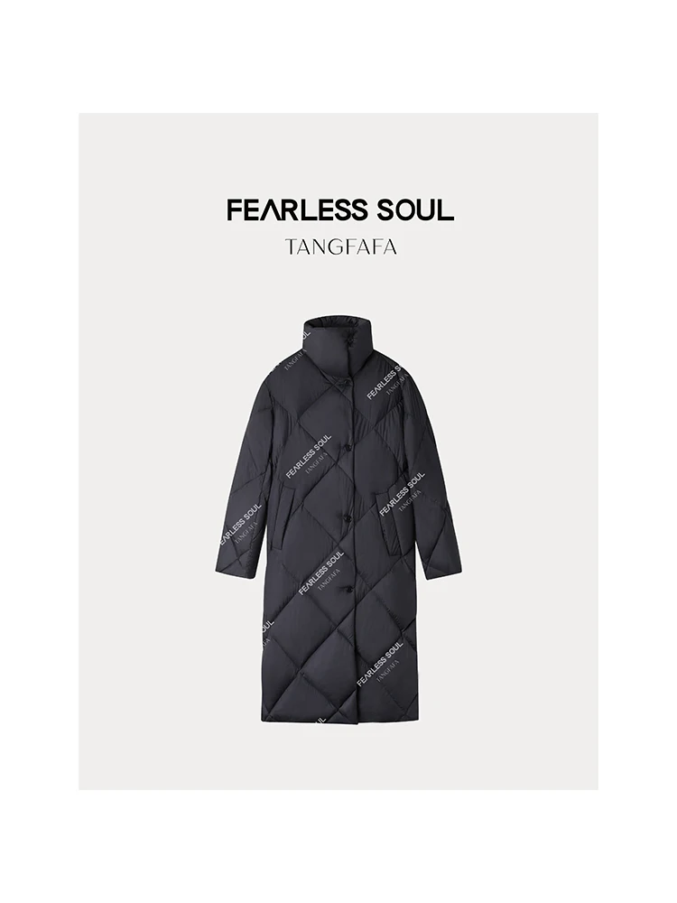 

Пуховик Tfa6692 с высоким воротником из белого гусиного пуха, ультрамягкий, с ромбовидным узором, длинный рукав, утепленный, женское премиальное зимнее пальто