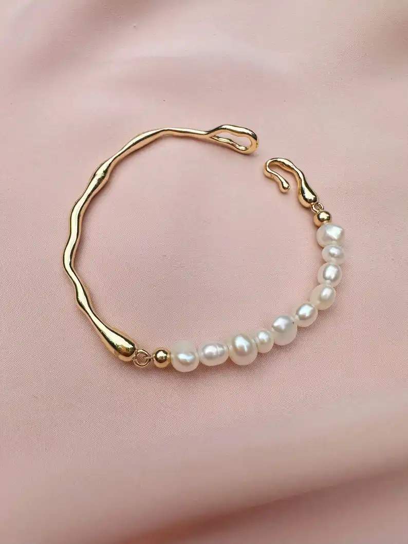 

Dainashi AAA Quality 5-6mm Baroque Irregular Freshwater Pearl Bangles 18cm Pearl Bracelet Bangles for Women Jewelry Gift