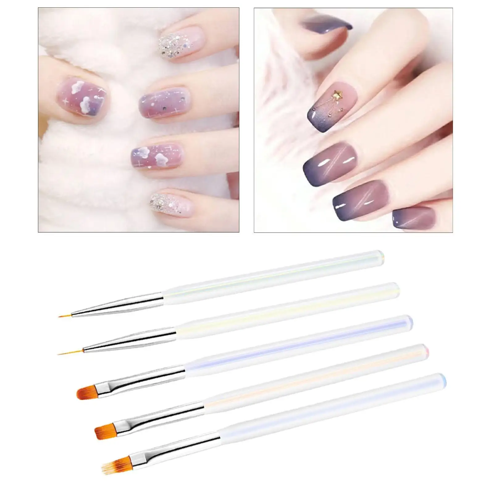 5Pcs Nail Art Brush Pen Manicure Tool Brush Tool Set, Spatula Stick Tips Liner