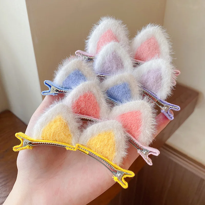 New Plush Cat Ears Hairpins Kids Girls Cartoon Hair Clips Pins Women Fashion Duckbill Clip Baby Hair Accessories Ornaments Gifts