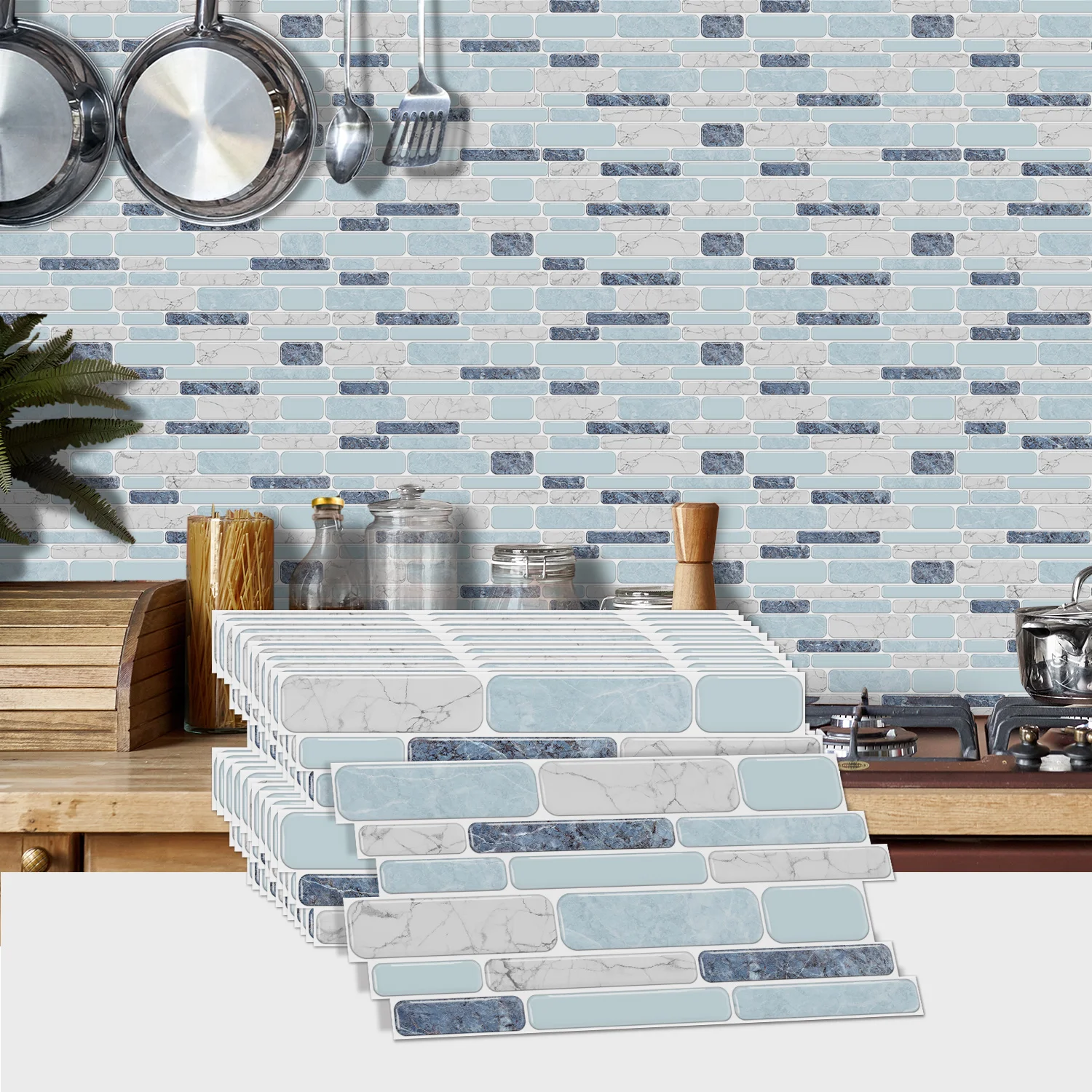 

(6/12/24/48PCS) Easy to install marble self-adhesive waterproof stickers, suitable for home wall decoration