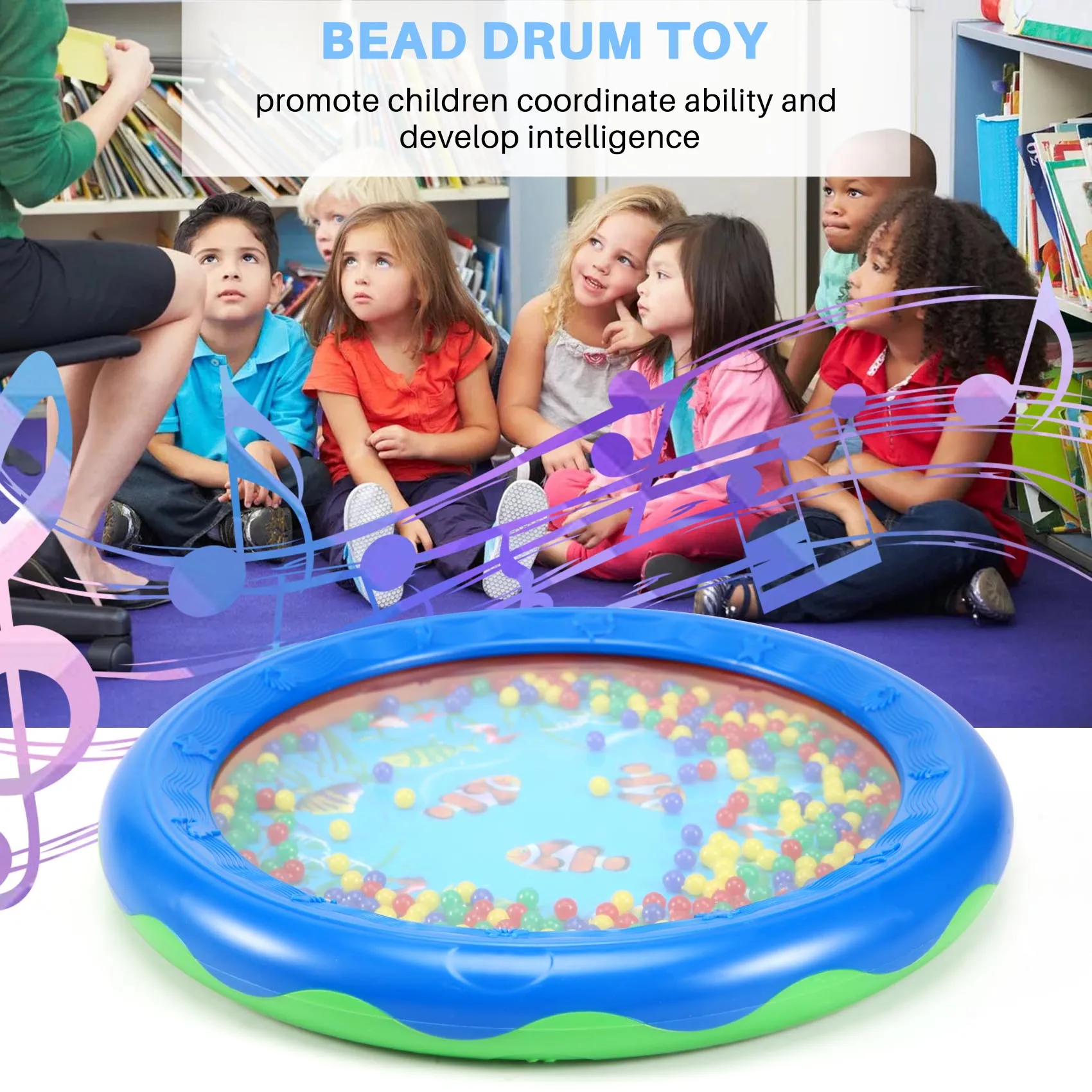 Ocean Wave Bead Drum para crianças, suave som do mar, brinquedo educativo musical, ferramenta de bebê