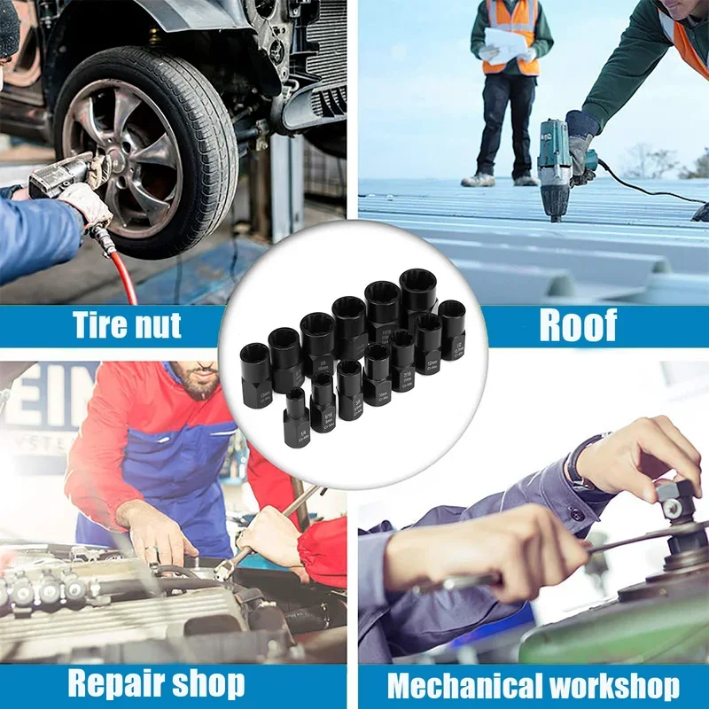 Imagem -06 - Impacto Danificado Parafuso e Porca Parafuso Removedor Kit Extrator Chave Soquete Conjunto de Remoção 10 Pcs 13 Pcs