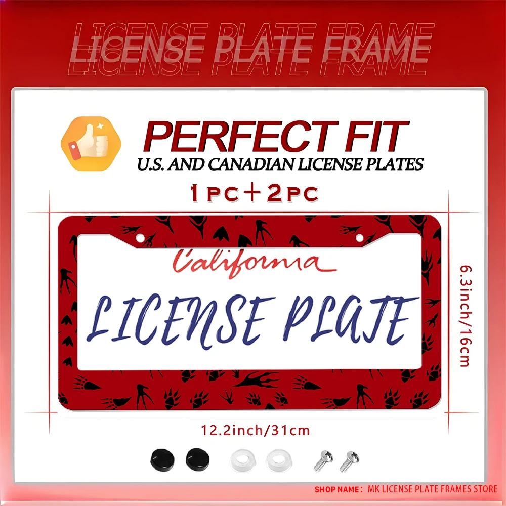 

Красная новинка, рамка номерного знака для украшения автомобиля с динозавром - как отпечатки лап, алюминиевый материал, 2 отверстия, с комплектом винтов