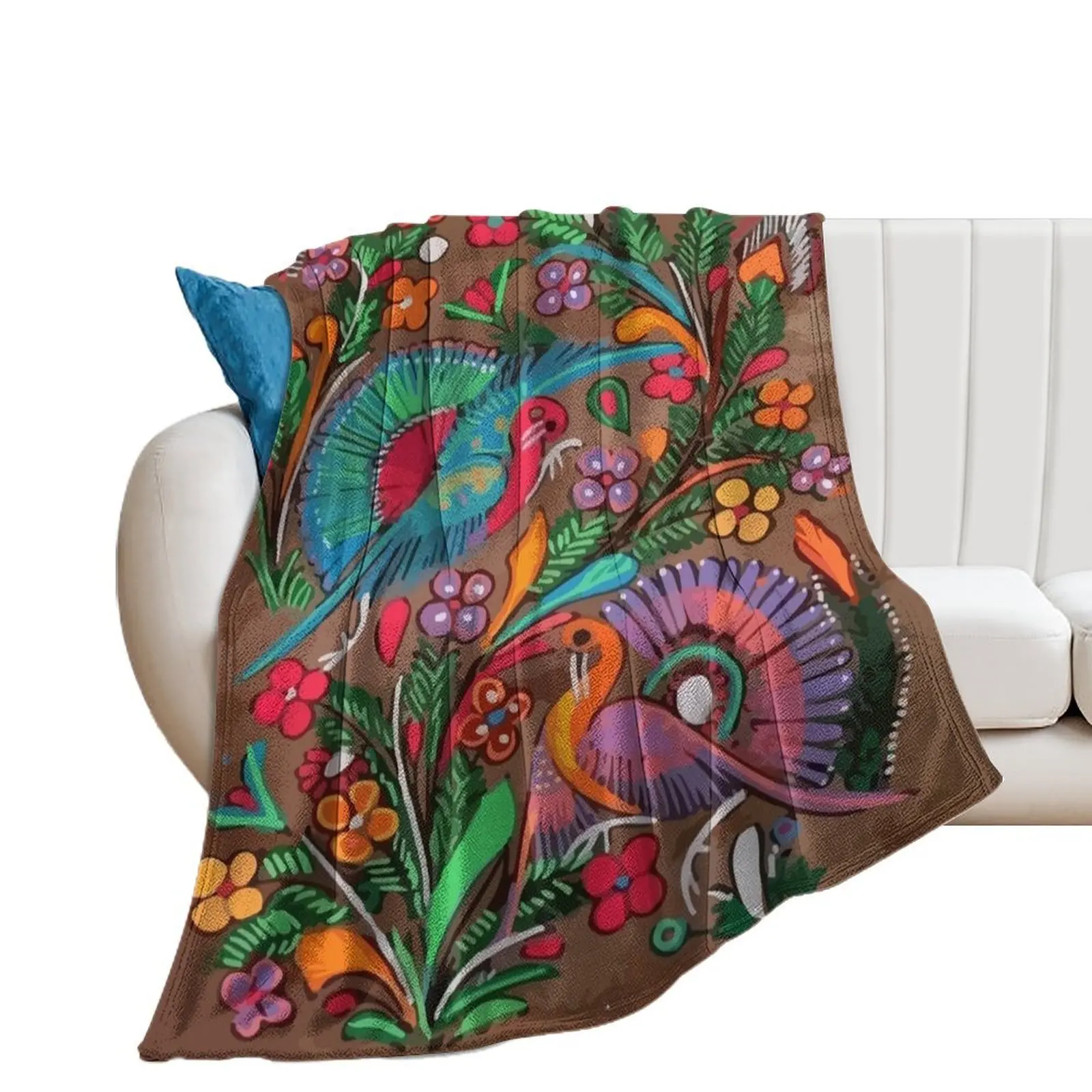 Amate bark painting maximalist birds colorful mexican folk art decoration Throw Blanket Luxury blankets ands Softest Blankets