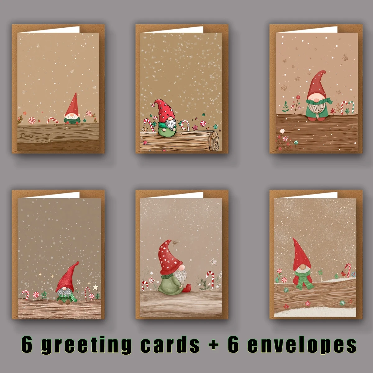 12 Stück (6 Umschläge + 6 Karten) /24 Stück (12 Umschläge +12 Karten) Weihnachtsgrußkarten mit einer Postkarte mit rotem Hut – Detail 7