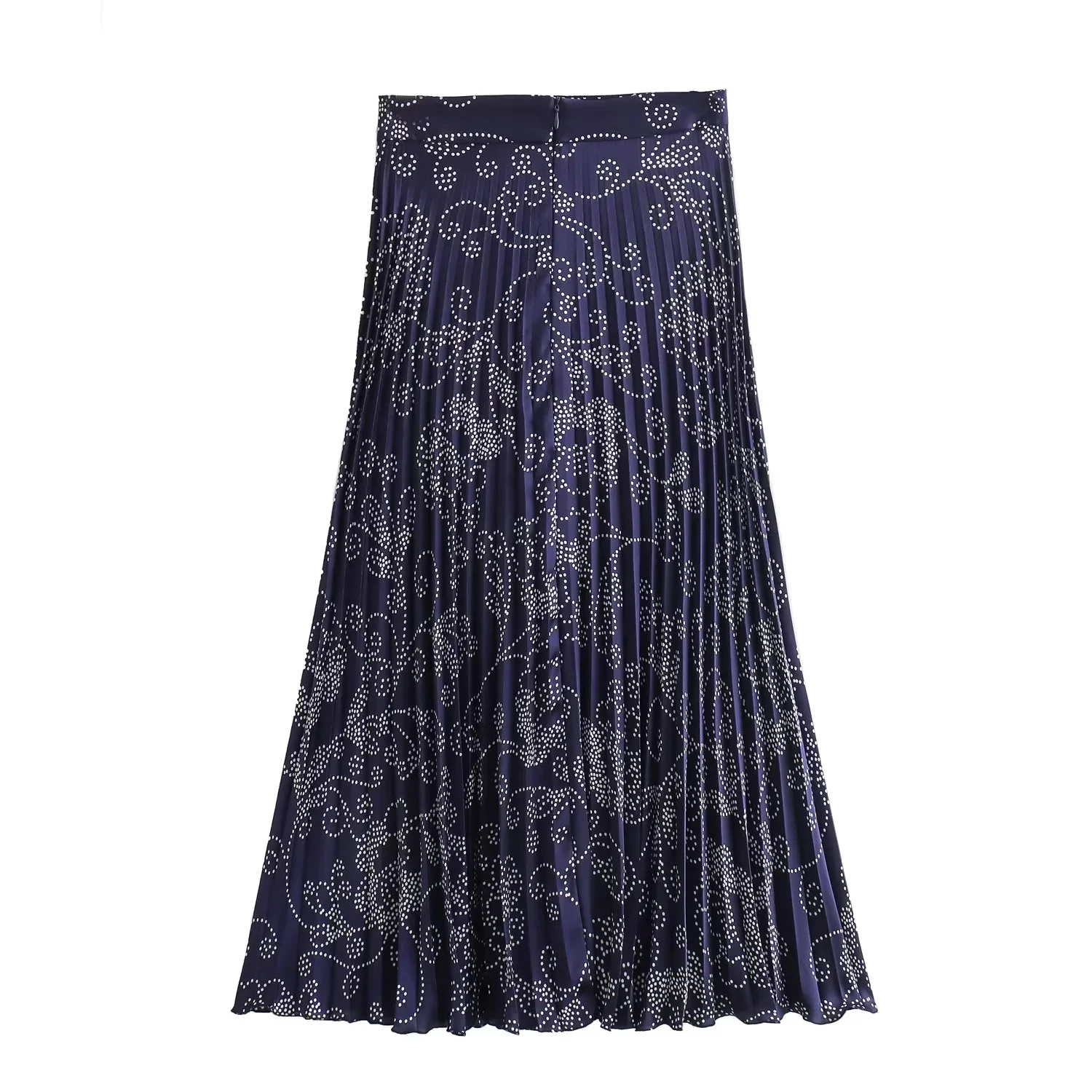 TRAF 2024 Pleated Long Skirts For Women Vintage Print Midi Skirt Woman High Waist Summer Skirt Ruched Elegant Women's Skirts