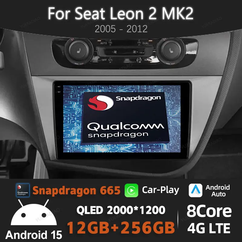 

Автомобильный радиоприемник Android 15 для Seat Leon 2 MK2 2005-2012 мультимедийный стерео видеоплеер QLED GPS NAVI 2DIN BT Qualcomm головное устройство