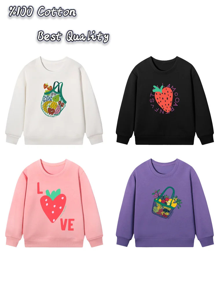 Cute Strawberry girls hoodies Children winter clothing cotton sweet Fun fruit prints pullover kids sweatshirt baby girl clothes