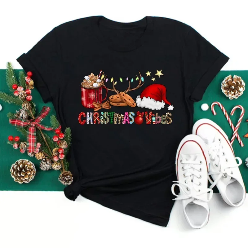 

Christmas Santa Hat Print Pattern T-Shirt Festivals Gifts Mens Womens Harajuku Tshirt Fashion New Year Loose Casual T-shirt