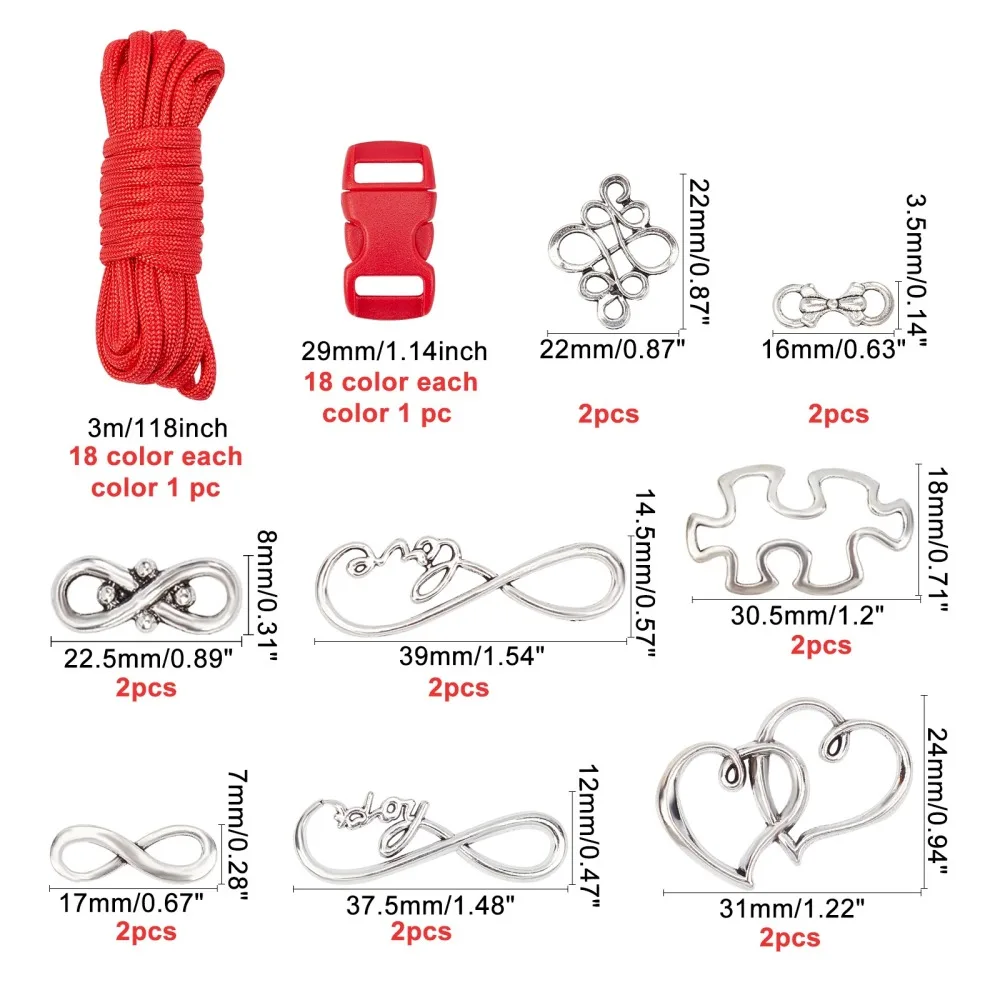 DIY Bracelet Making Kits  with 7 Strand Core Parachute Cords  Plastic Adjustable Quick Side Release Buckles  Alloy Pendants